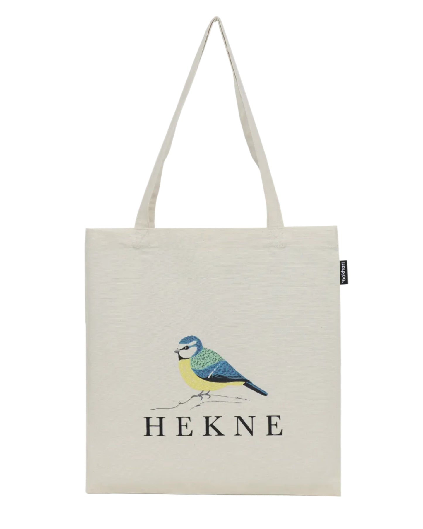 Handlenett med silketrykk av blåmeis fuglemotiv.